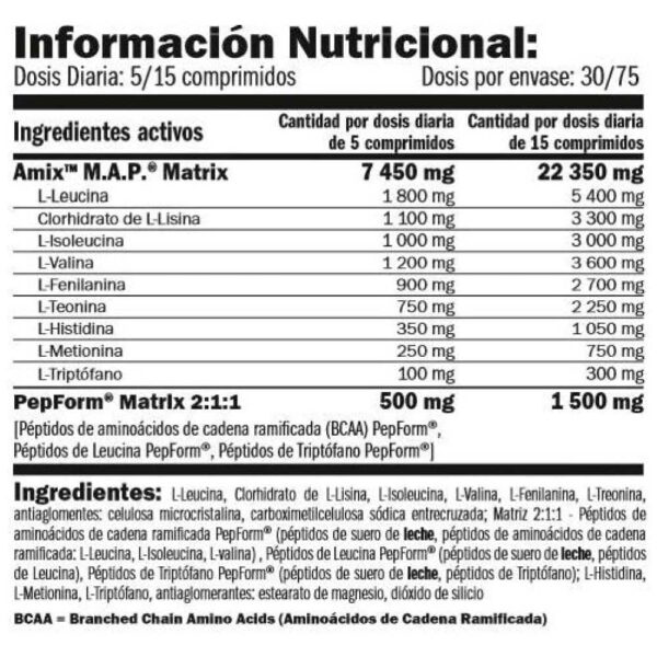 Amix Aminoácidos MAP Muscle Amino Power 150 Tablets - Imagen 2