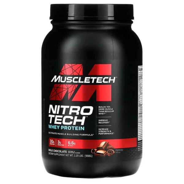 MuscleTech, Nitro-Tech,100% Gold 2lb - Proteina Premium, Suero de Leche Aislado, Aumenta la Masa Muscular